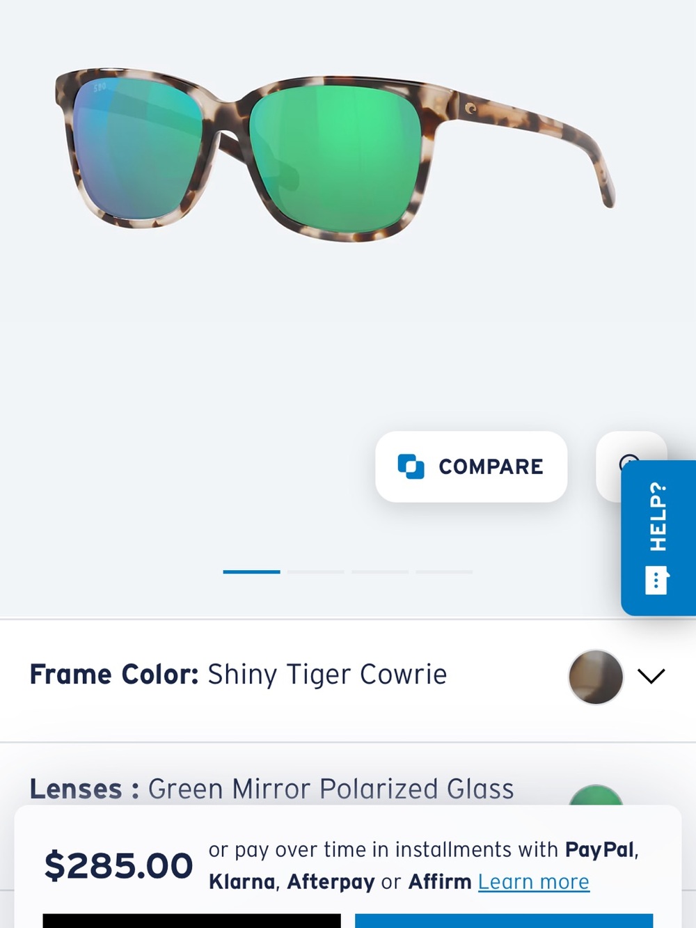 Costa Shiny Tiger Cowrie Tortoiseshell Sunglasses with Green Mirror Lenses - Picture 4 of 4
